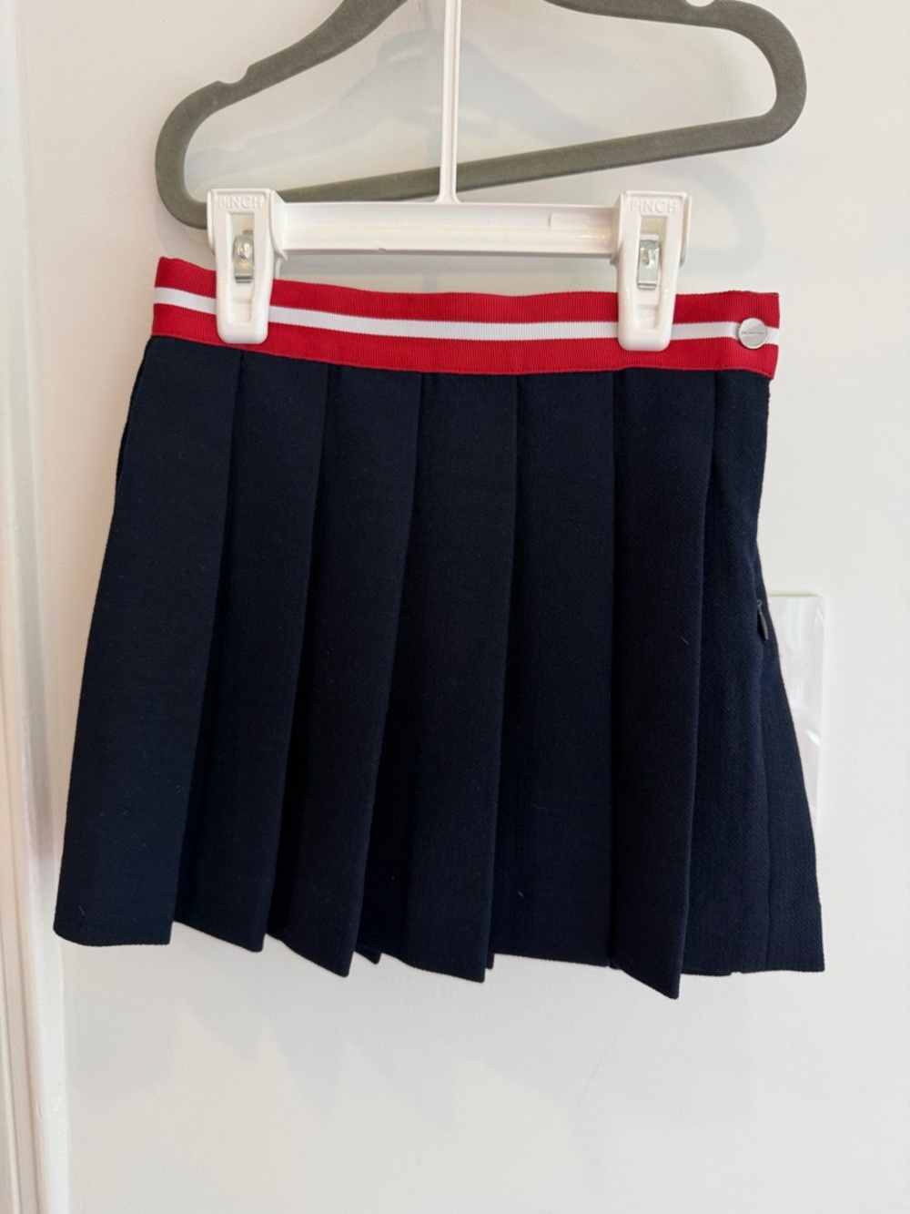 Jacadi Pleated Navy Skirt with Red Stripe Waistband size 4A